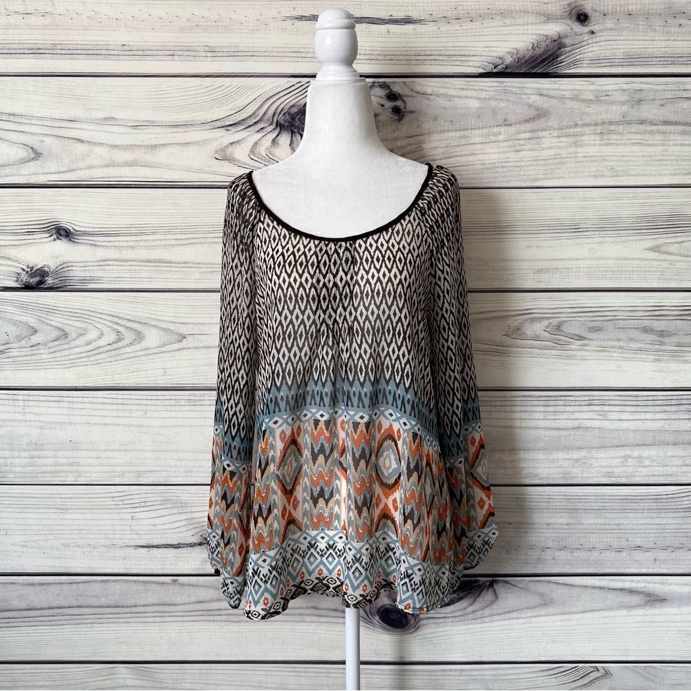 Blu Pepper Brown Patterned Sheer Blouse